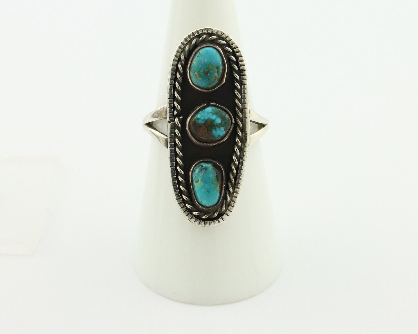 Navajo Ring .925 Silver Natural Blue Turquoise Native American Artist C.80's