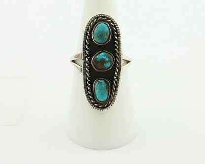Navajo Ring .925 Silver Natural Blue Turquoise Native American Artist C.80's