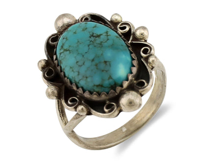 Navajo Ring .925 Silver Spiderweb Turquoise Native American Artist C.1980's