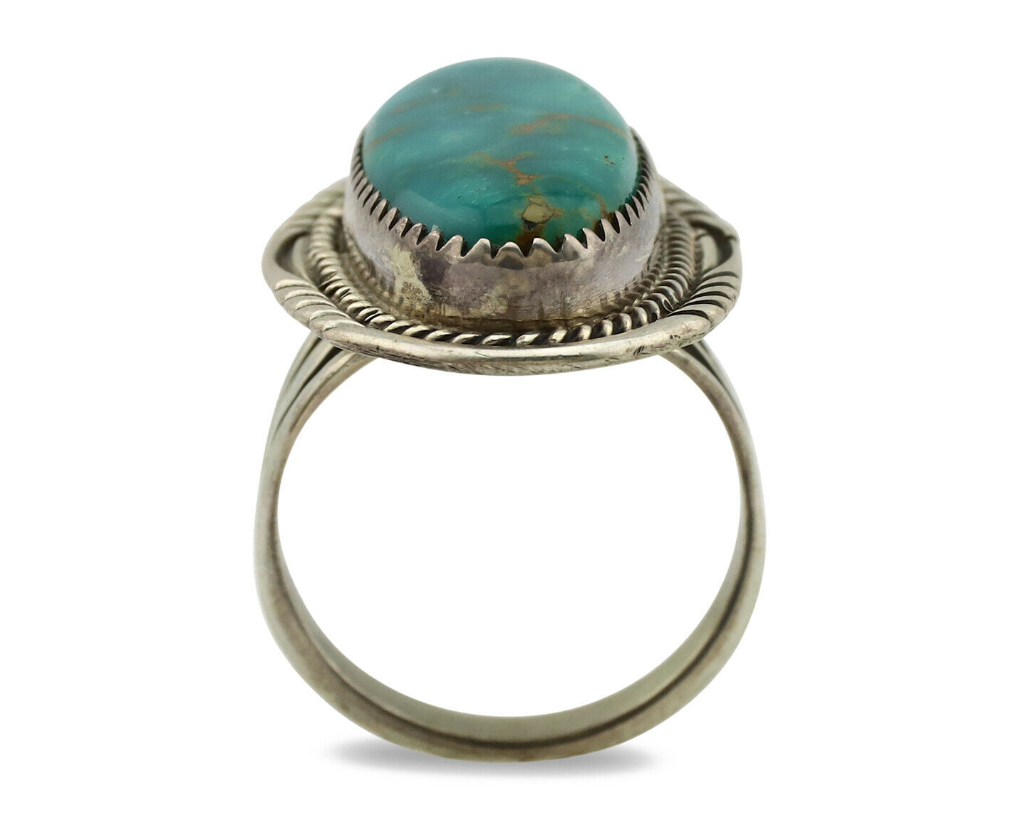 Navajo Ring .925 Silver Kingman Turquoise Artist Signed M Begay C.1980's