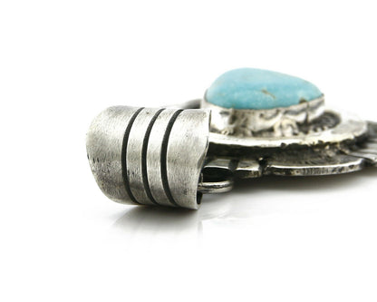 Navajo Pendant .925 Silver Kingman Turquoise Signed Artist FT C.80's