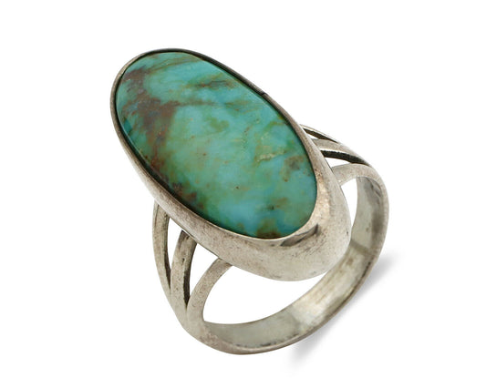 Navajo Ring .925 Silver Arizona Turquoise Native American Artist C80s
