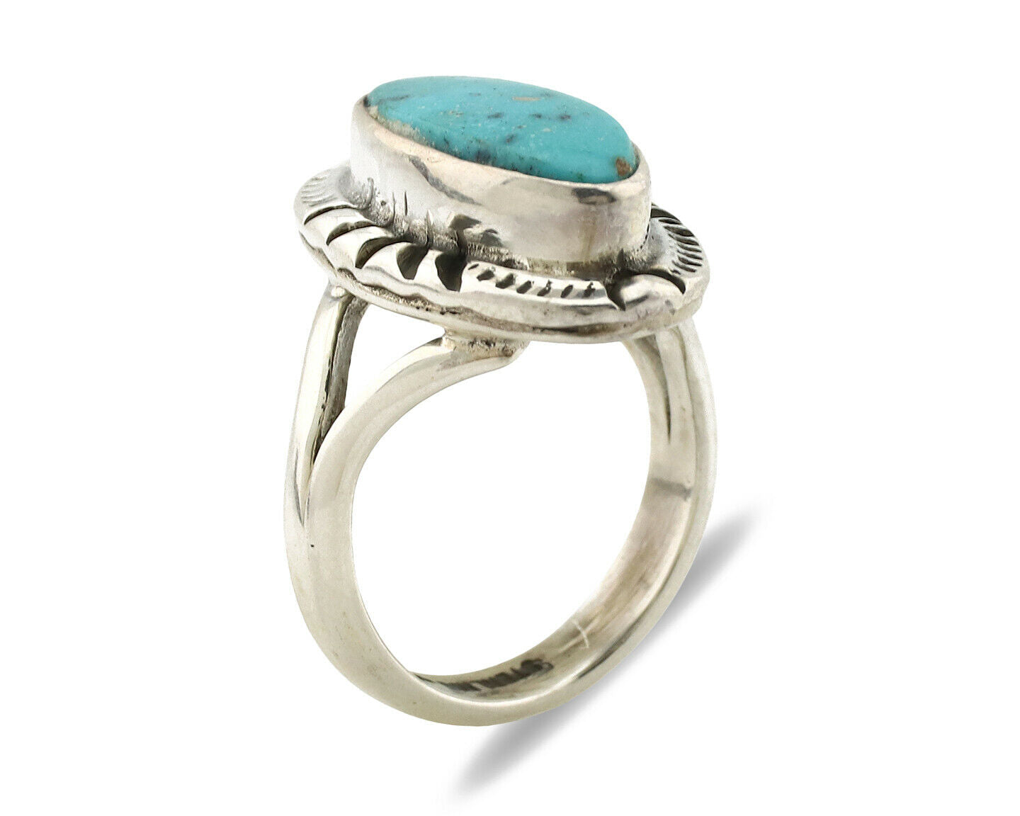 Navajo Ring .925 Silver Natural Mined Turquoise Artist Signed Gecko C.80's