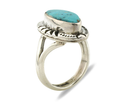 Navajo Ring .925 Silver Natural Mined Turquoise Artist Signed Gecko C.80's