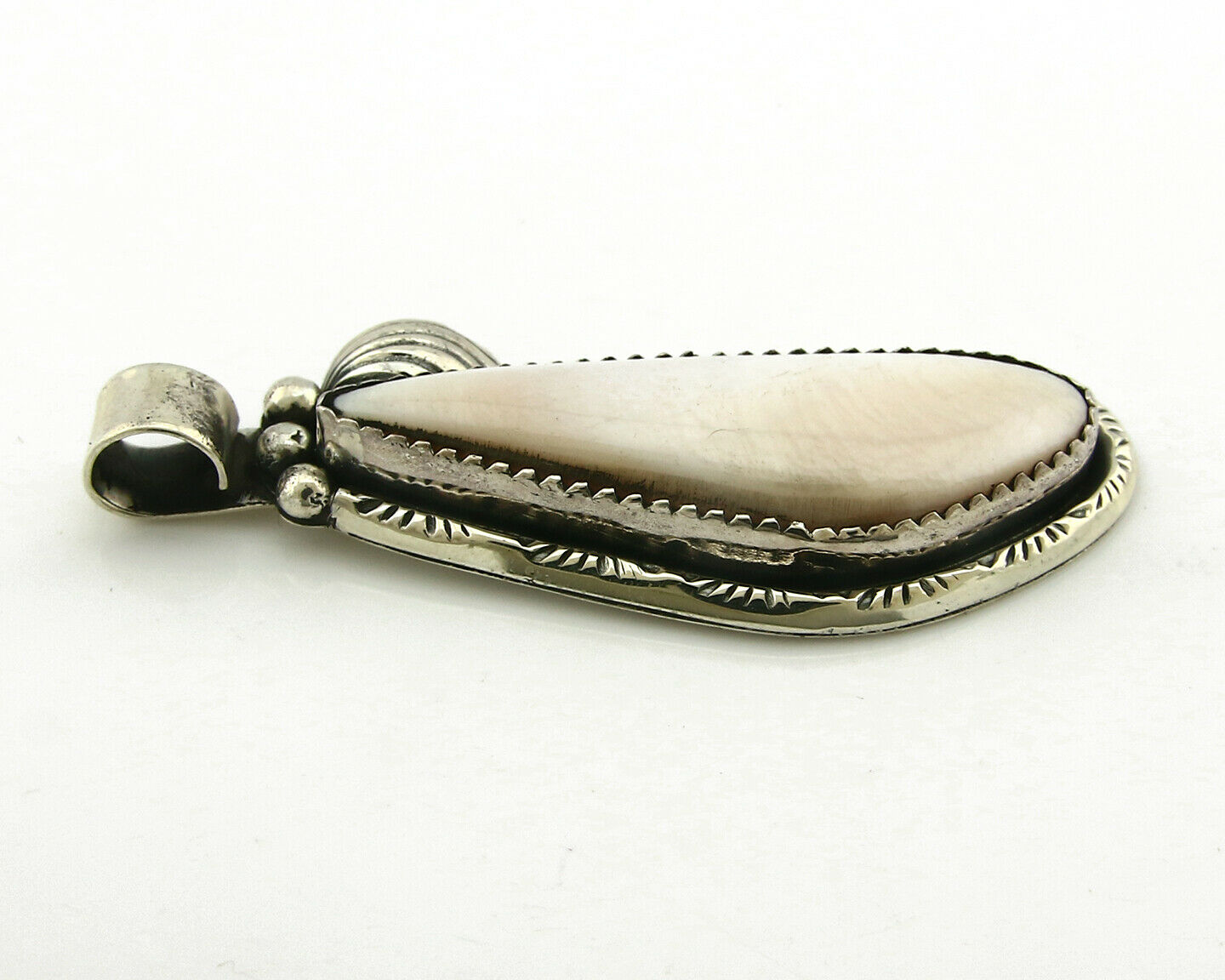 Navajo Pendant .925 Silver Real Natural Pink Mussel Signed Yazzie C.80's