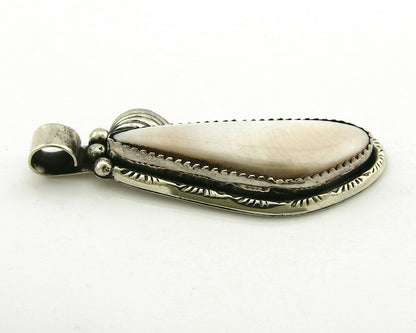 Navajo Pendant .925 Silver Real Natural Pink Mussel Signed Yazzie C.80's