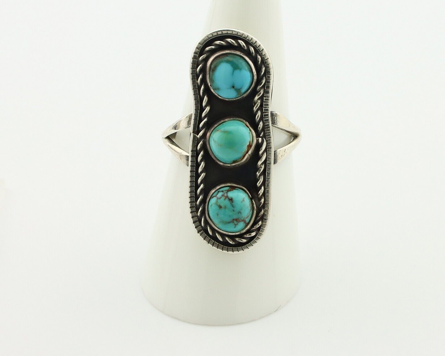 Navajo Ring .925 Silver Natural Blue Turquoise Native American Artist C.80's