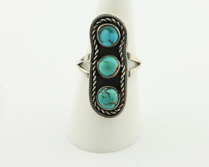 Navajo Ring .925 Silver Natural Blue Turquoise Native American Artist C.80's