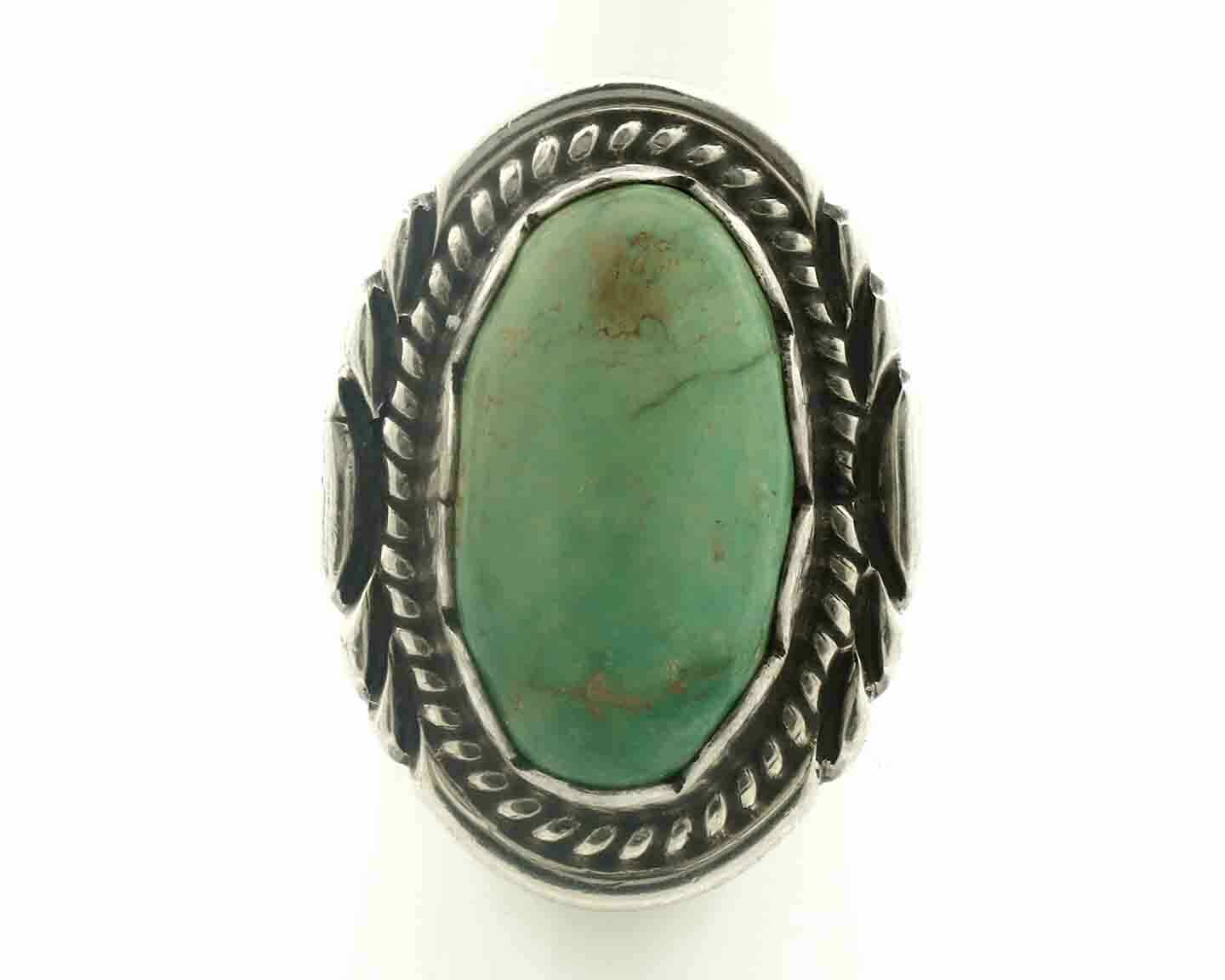Navajo Ring .925 Silver Natural Uncolored Green Turquoise Signed Apache C.80's
