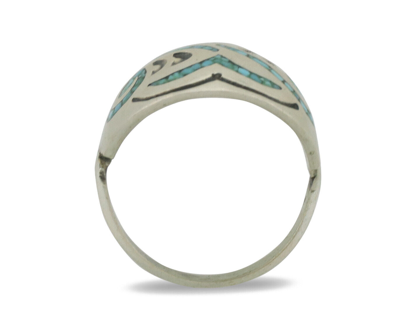 Navajo Ring 925 Silver Chip Inlay Turquoise Artist Signed Thomas Singer C.80's