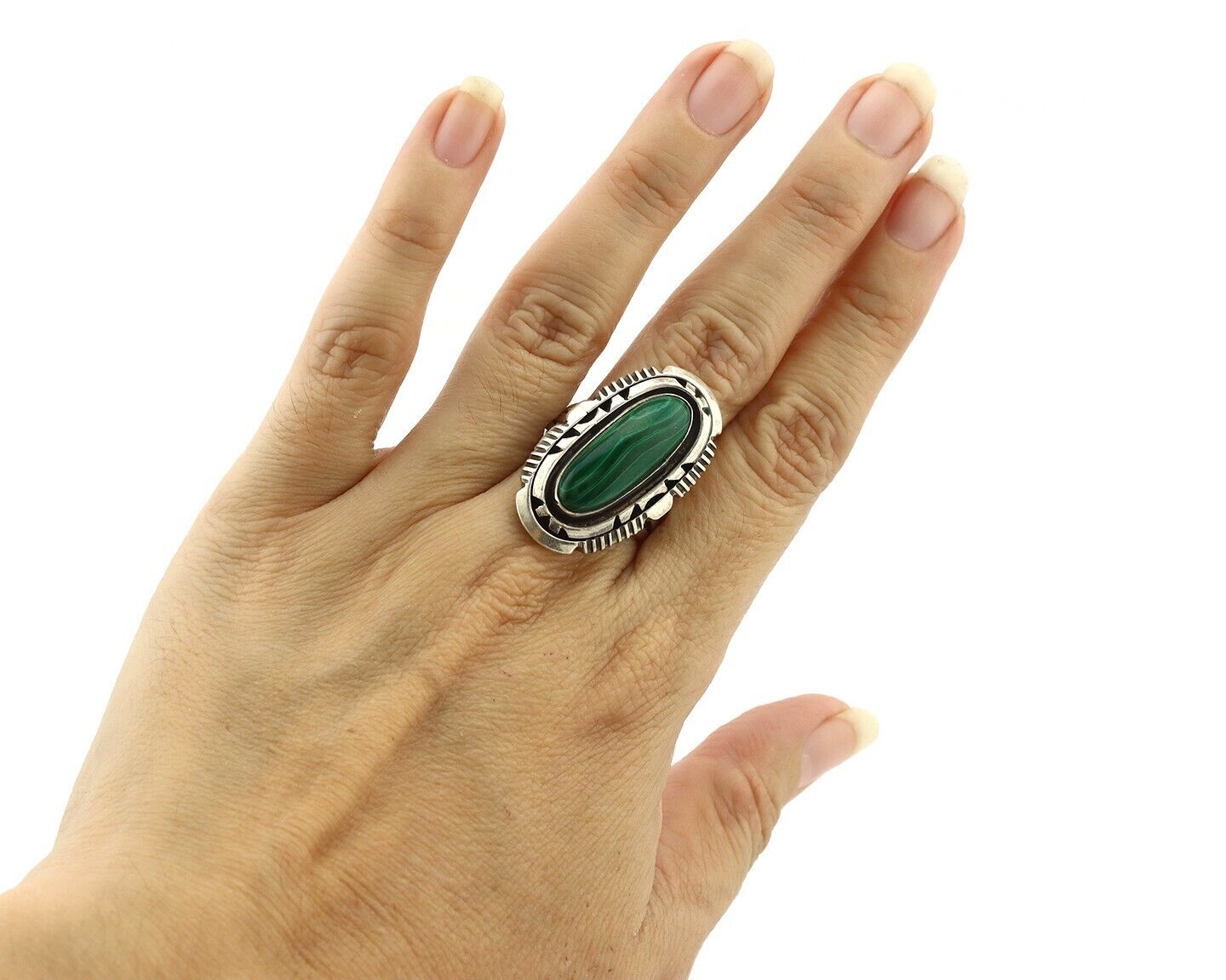 Navajo Ring 925 Silver Natural Malachite Artist Signed William Denetdale C.80's