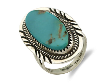Navajo Ring .925 Silver Kingman Turquoise Artist Signed Talhat C.80's