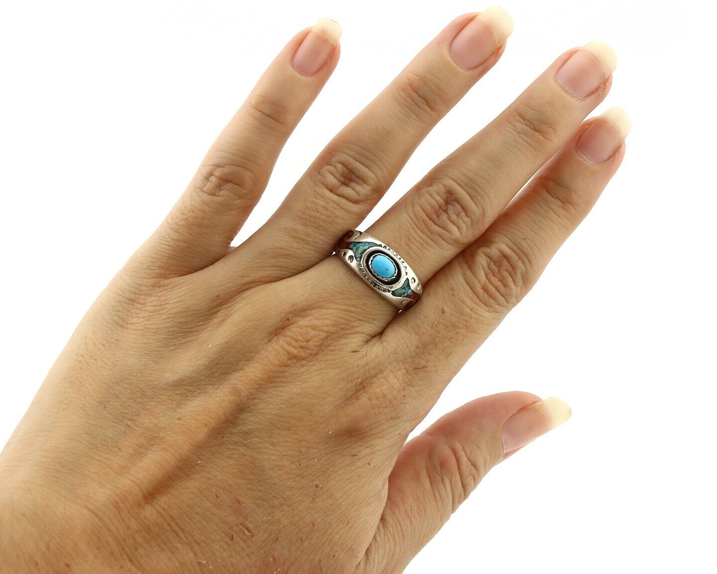 Navajo Handmade Ring 925 Silver Blue Turquoise & Coral Native American C.80's