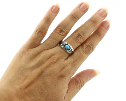 Navajo Handmade Ring 925 Silver Blue Turquoise & Coral Native American C.80's