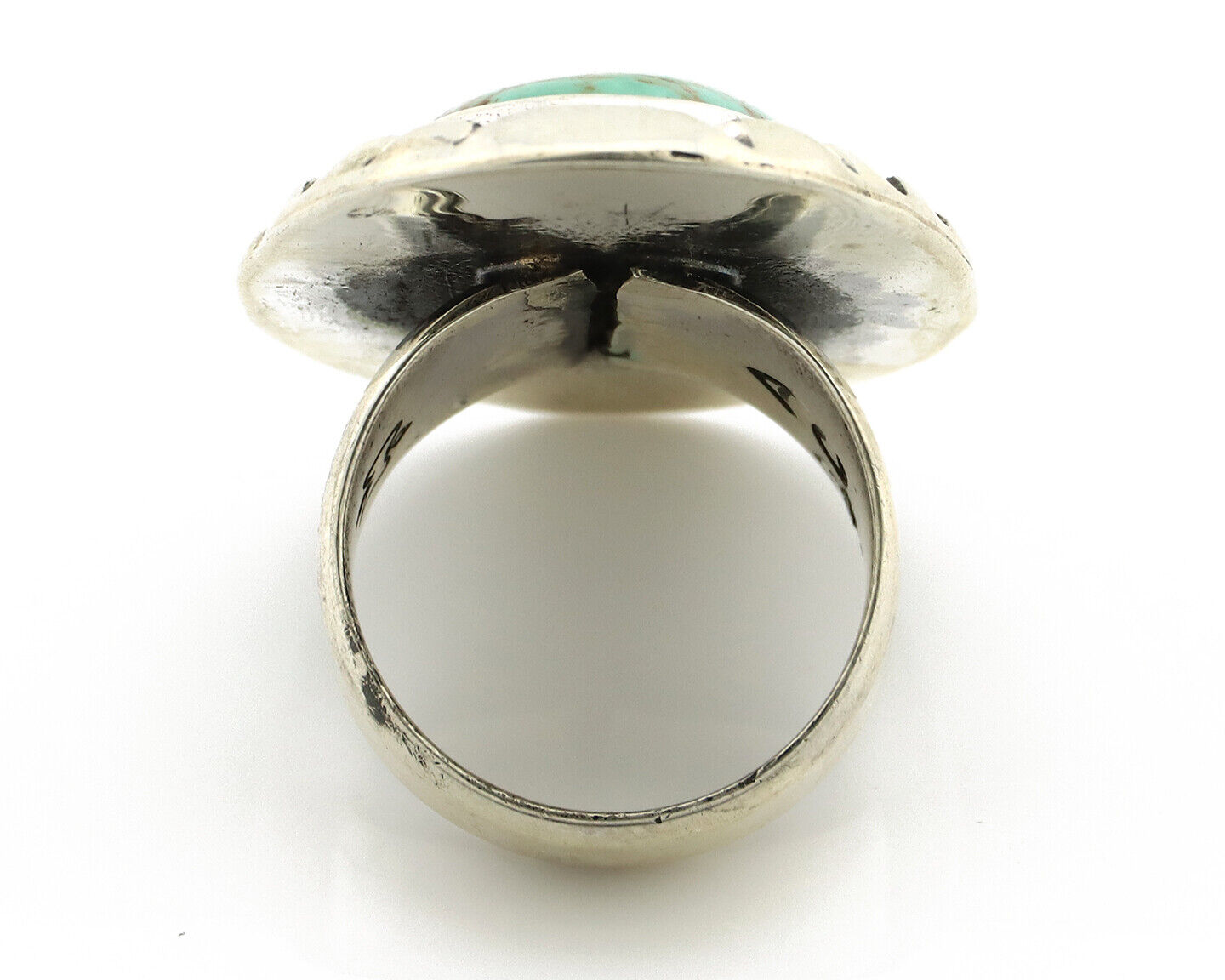 Navajo Ring 925 Silver Spiderweb Bisbee Turquoise Signed C Montoya C.80's