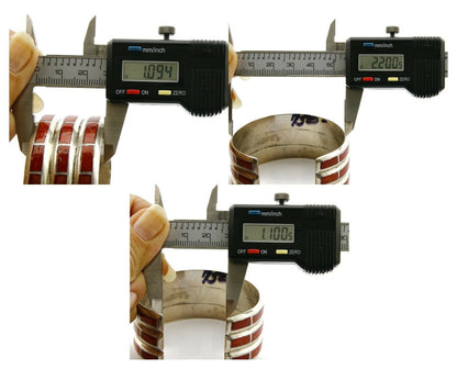 Women's Zuni Bracelet Inlaid Coral .925 Silver 3 Row Natural Mined C.80's