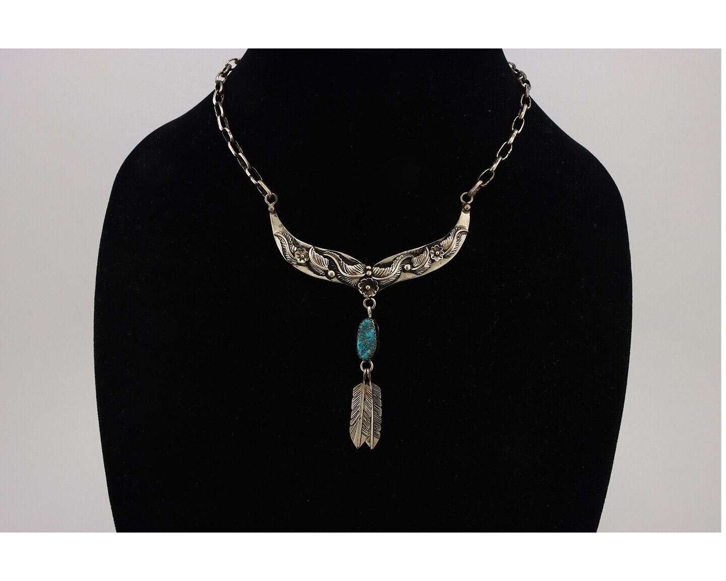 Navajo Necklace 925 Silver Sleeping Beauty Turquoise Native American C.80's