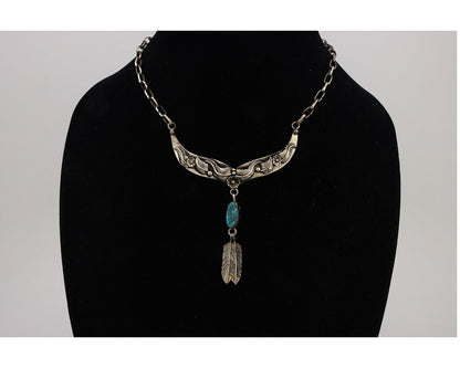 Navajo Necklace 925 Silver Sleeping Beauty Turquoise Native American C.80's