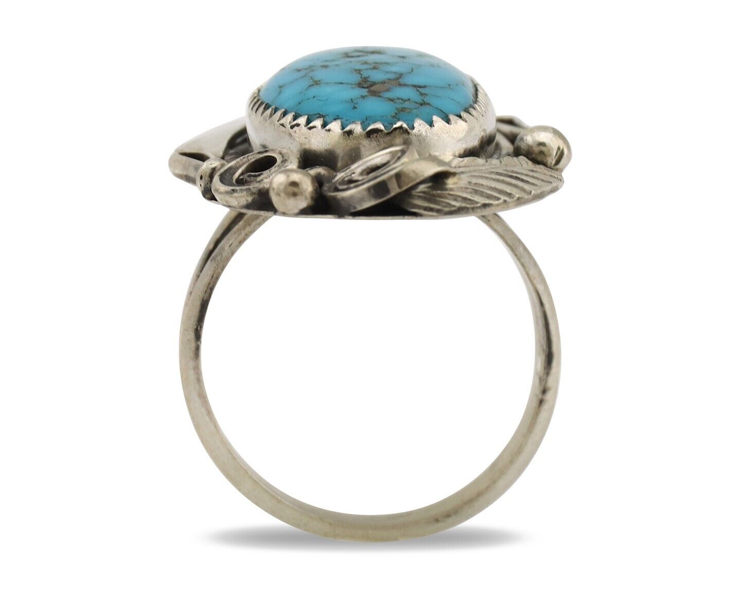 Navajo Inlay Band Ring 925 Silver Blue Morenci Turquoise Signed Justin Morris