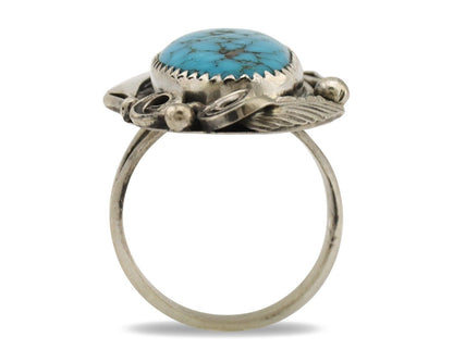 Navajo Inlay Band Ring 925 Silver Blue Morenci Turquoise Signed Justin Morris