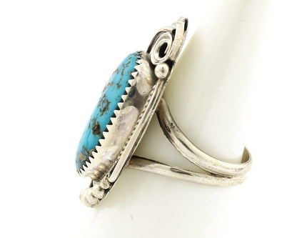 Navajo Inlay Band Ring 925 Silver Blue Morenci Turquoise Signed Justin Morris
