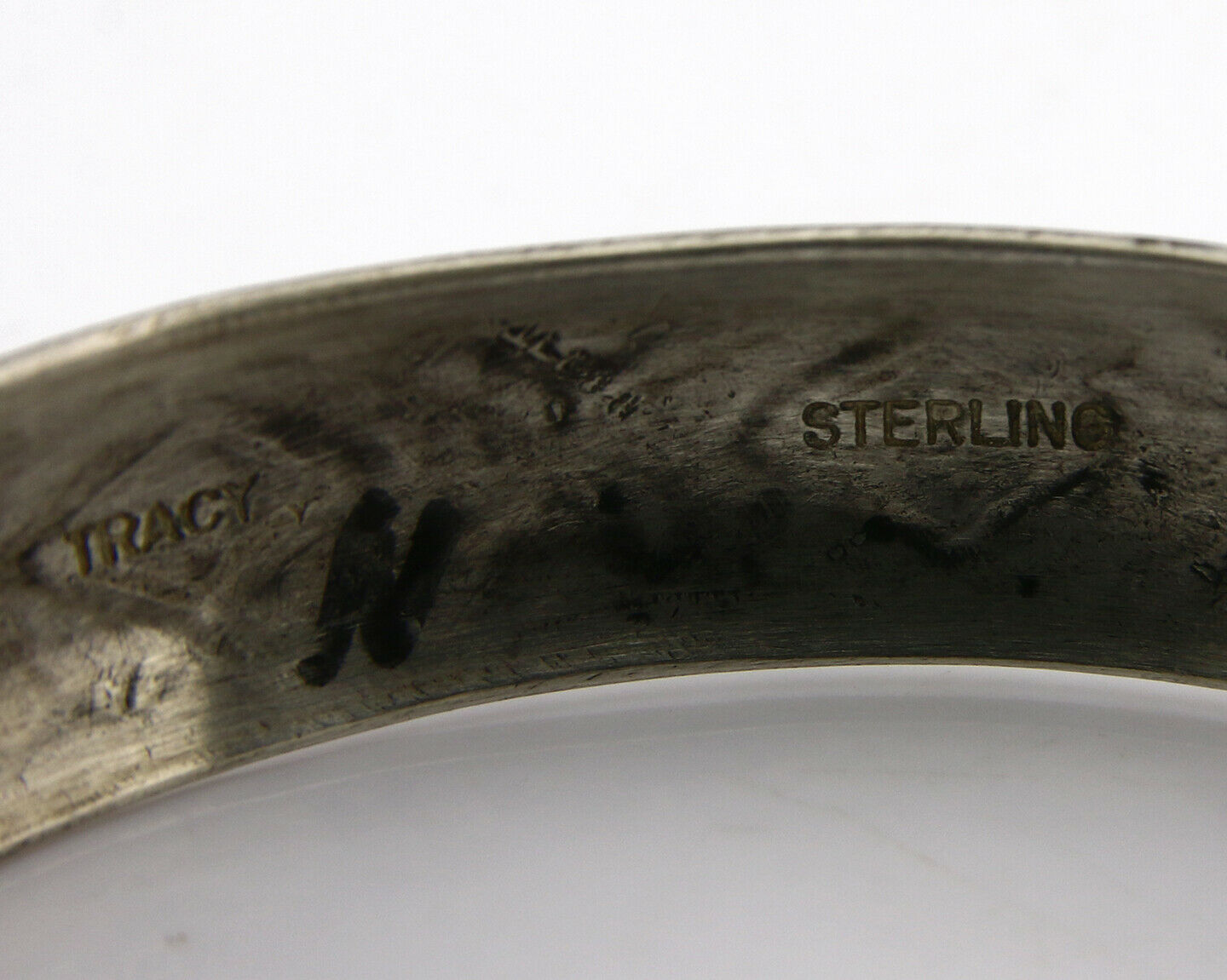 Navajo Bracelet .925 Silver Hand Stamped Artist Signed Tracy C.80's