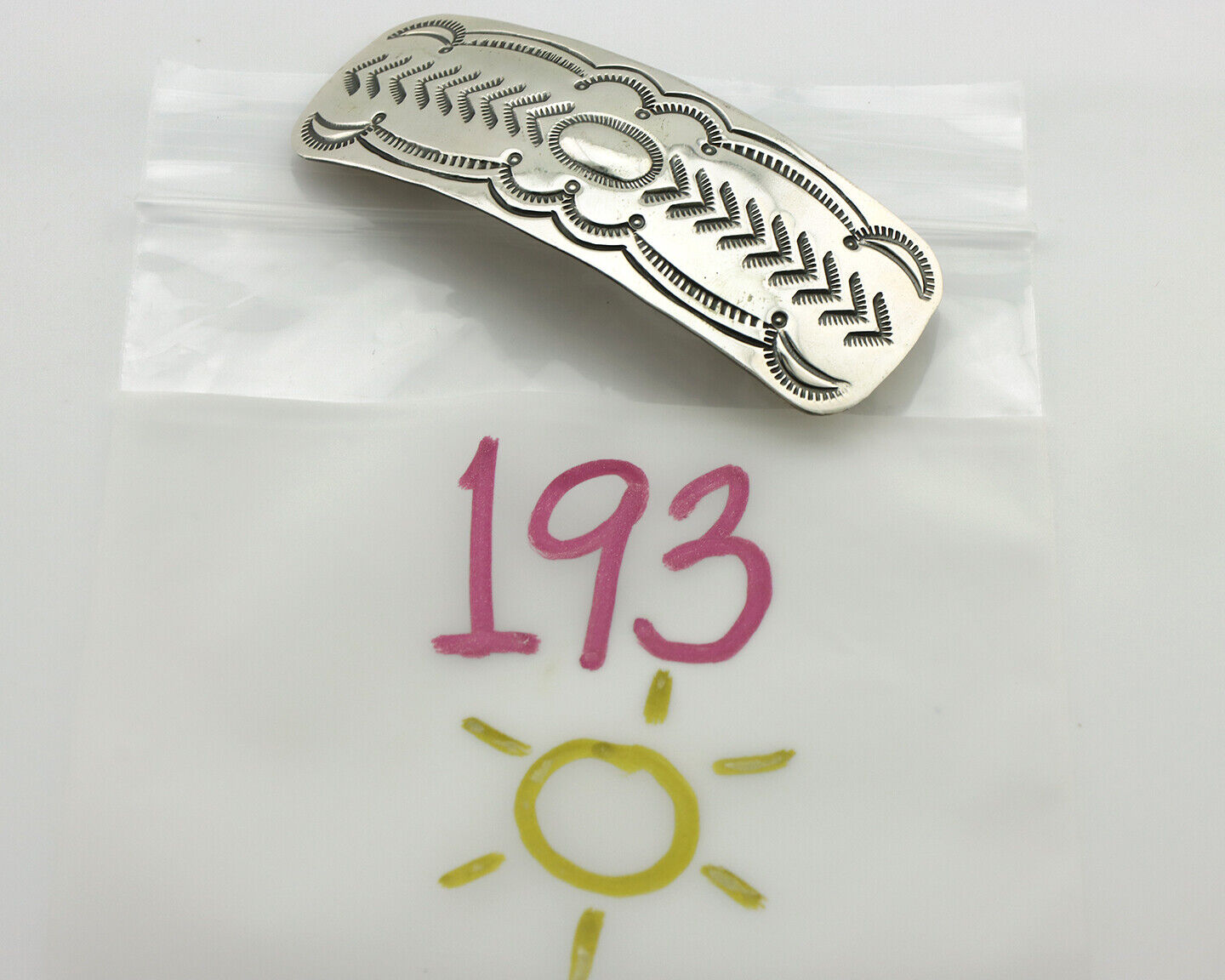 Navajo Hair Clip Barrette .925 Silver Hand Stamped Artist Signed Harold Tom C80s