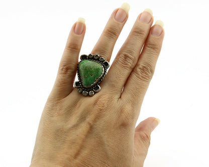 Navajo Ring .925 Silver Green Spiderweb Turquoise Native Artist C.1980's