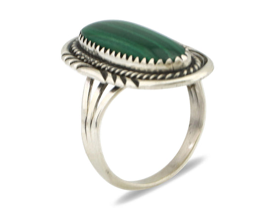 Navajo Ring 925 Silver Natural Malachite Artist Signed William Denetdale C80s