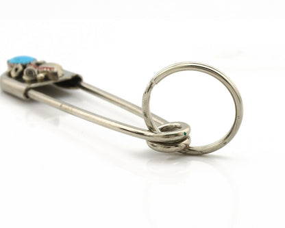 Navajo Handmade Key Chain .925 Silver Blue Turquoise & Coral Native Artist C80s