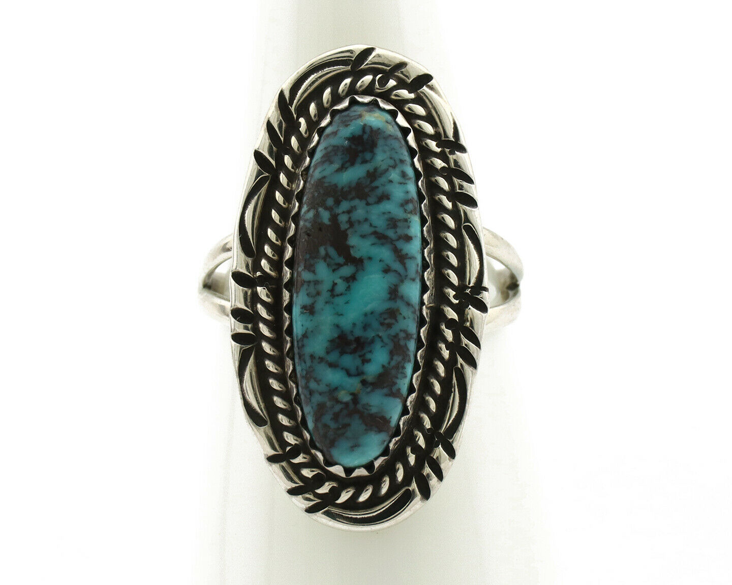 Navajo Ring .925 Silver Black Turquoise Artist Signed AB C.80's