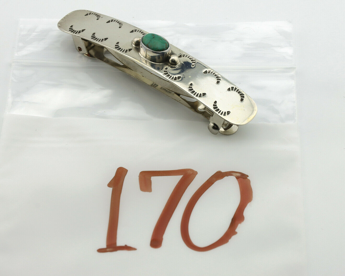 Navajo Hair Clip .925 Silver Turquoise Mountain Native American Barrette C.80's