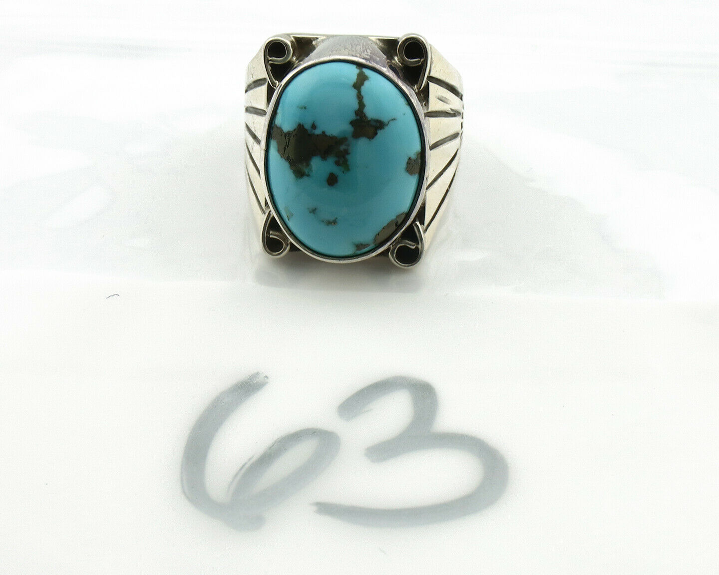 Navajo Ring .925 Silver Morenci Turquoise Native Artist C.80's
