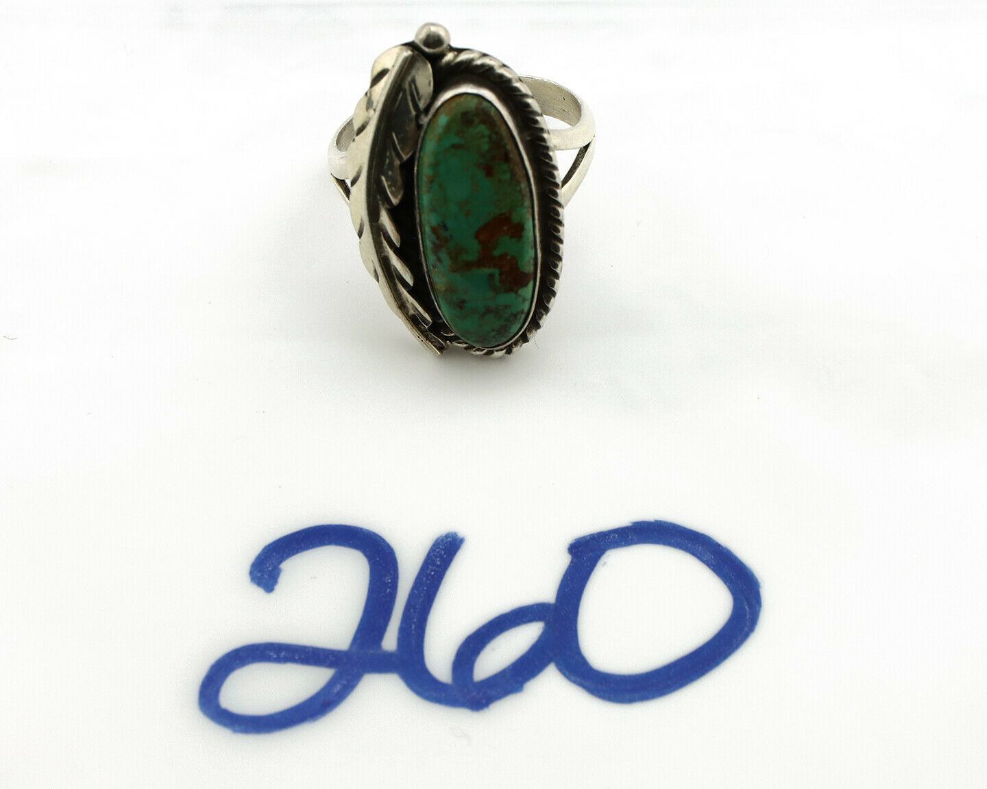 Navajo Ring .925 Silver Turquoise Mountain Signed Artist Apache C.80's