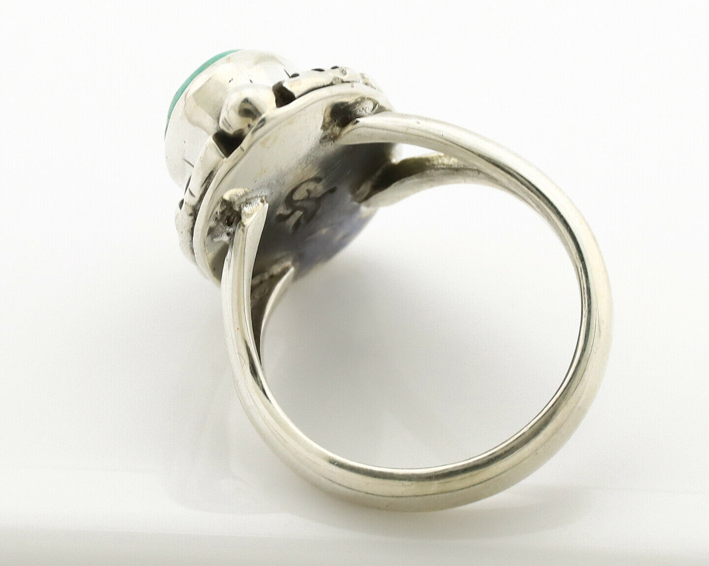 Navajo Ring .925 Silver Natural Mined Turquoise Artist Signed Gecko C.80's