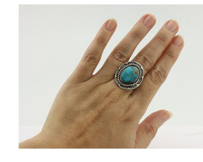 Navajo Ring .925 Silver Natural Blue Turquoise Native American Artist C.80's