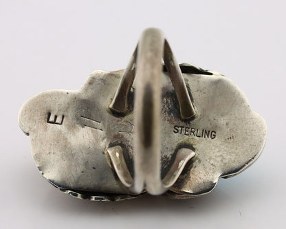Navajo Handmade Ring 925 Silver Turquiose & Coral Artist Signed E C.80's