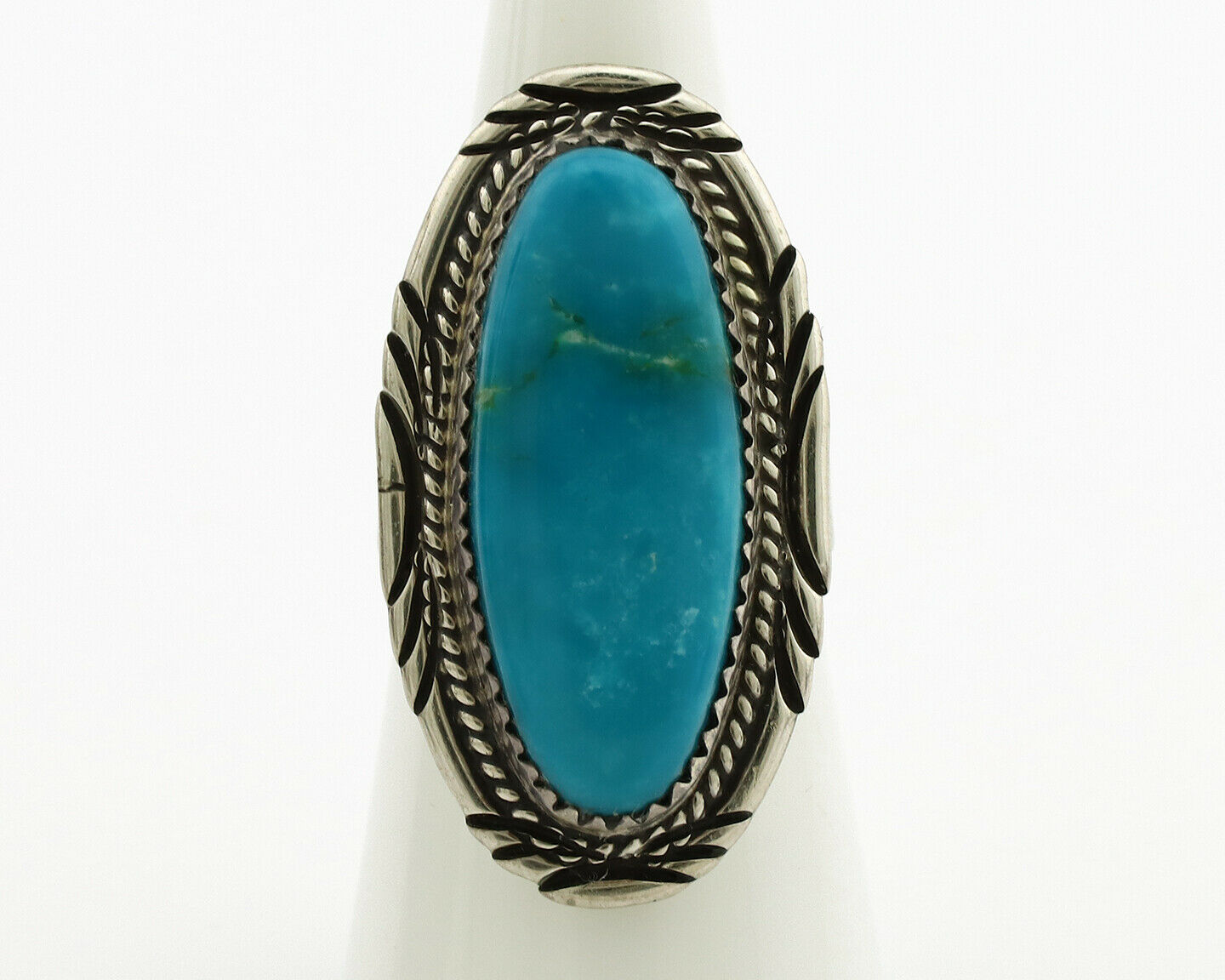 Navajo Ring .925 Silver Blue Turquoise Artist Signed M Begay C.1980's