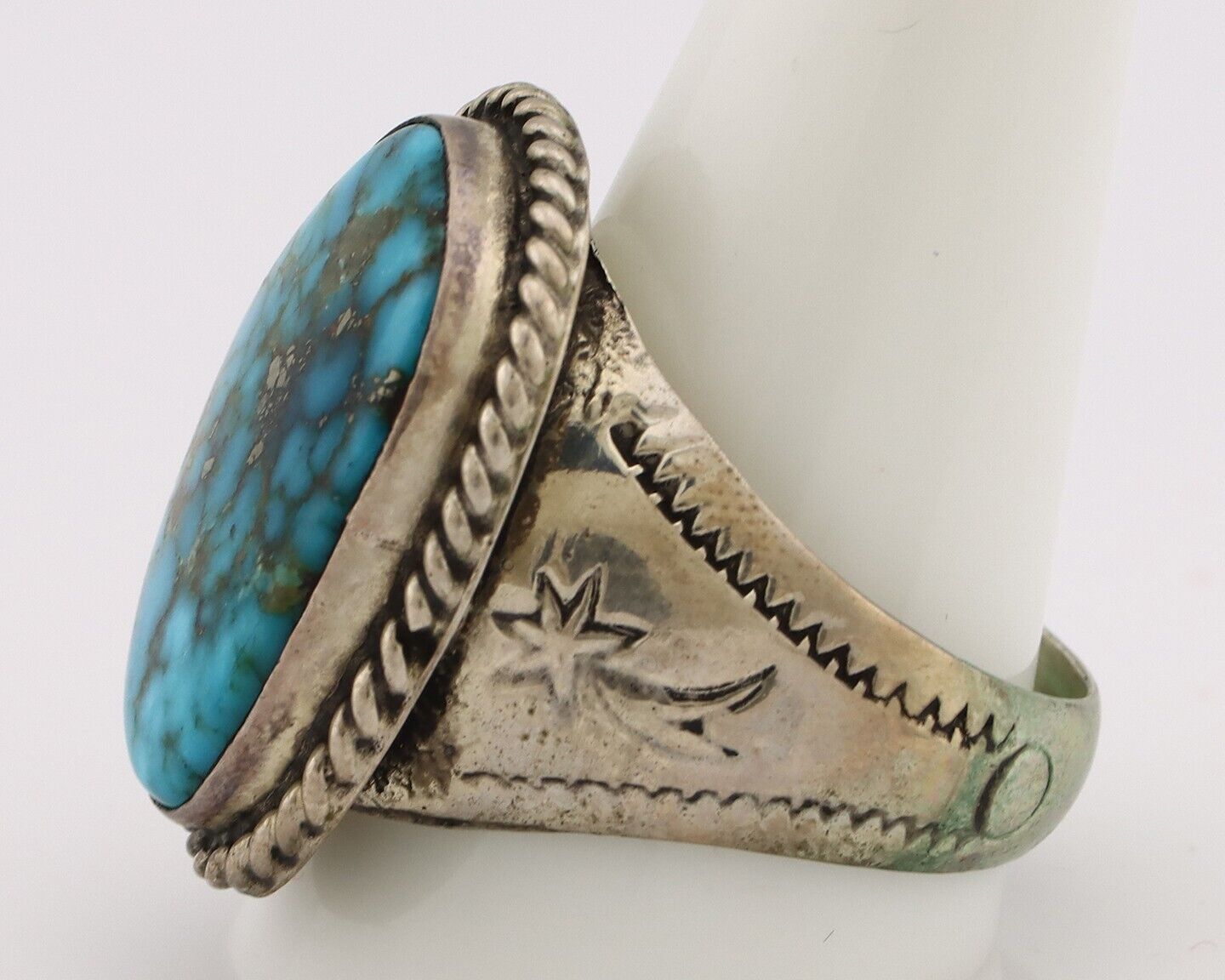 Navajo Ring 925 Silver Morenci Spiderweb Turquoise Native American Artist C.80's