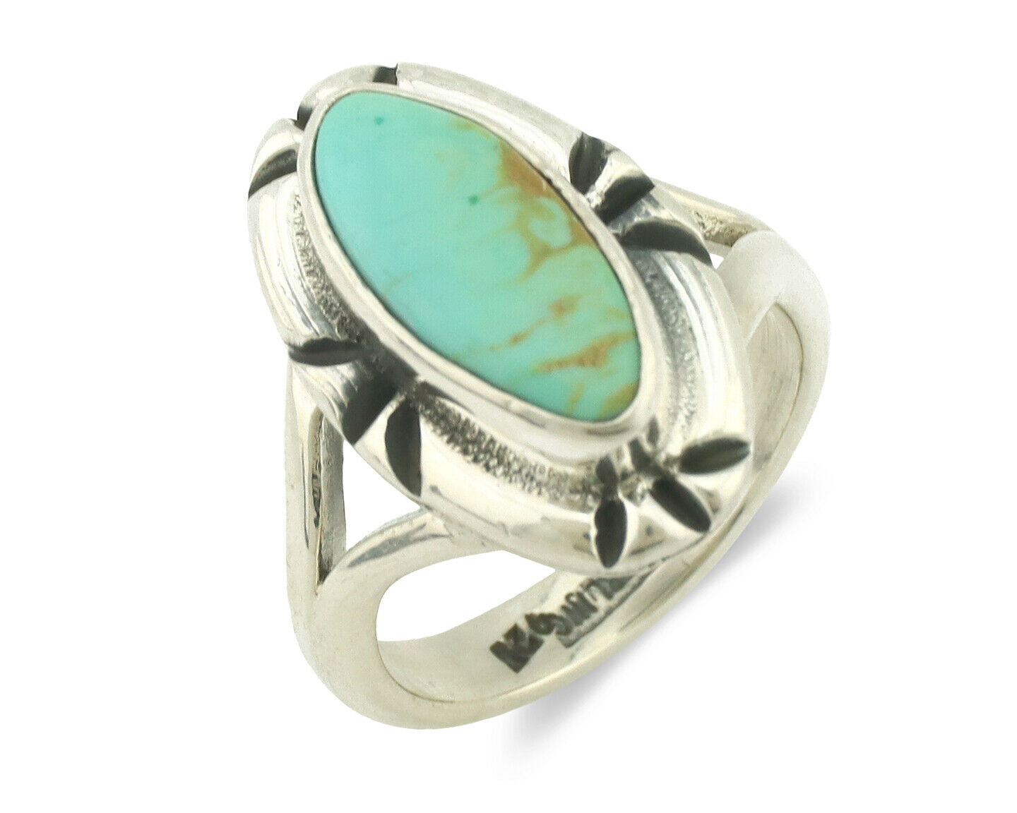Navajo Ring .925 Silver Natural Mined Turquoise Artist Signed Gecko C.80's
