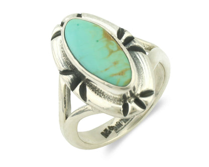 Navajo Ring .925 Silver Natural Mined Turquoise Artist Signed Gecko C.80's