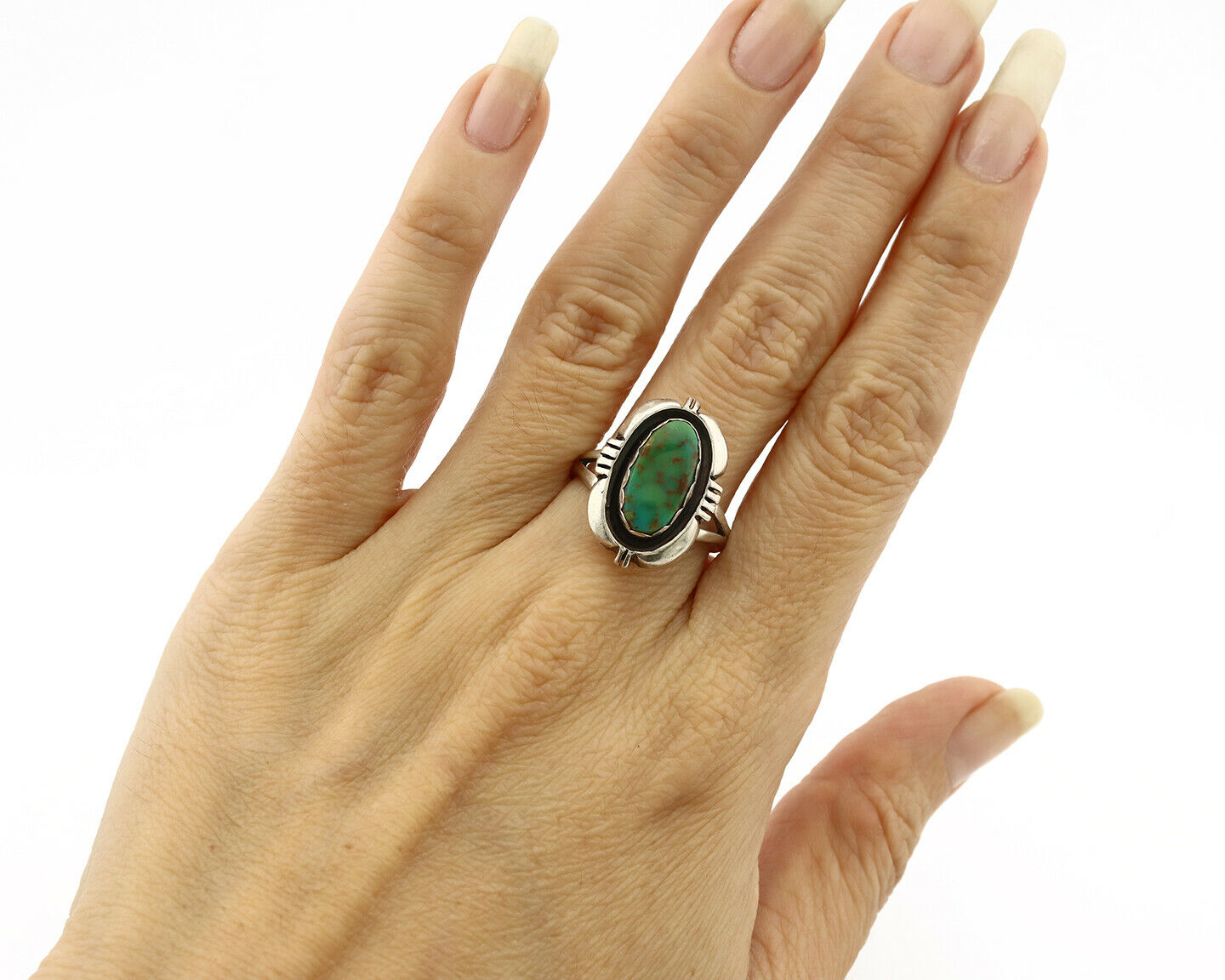 Navajo Ring .925 Silver Kingman Turquoise Handmade Native American Artist C.80's