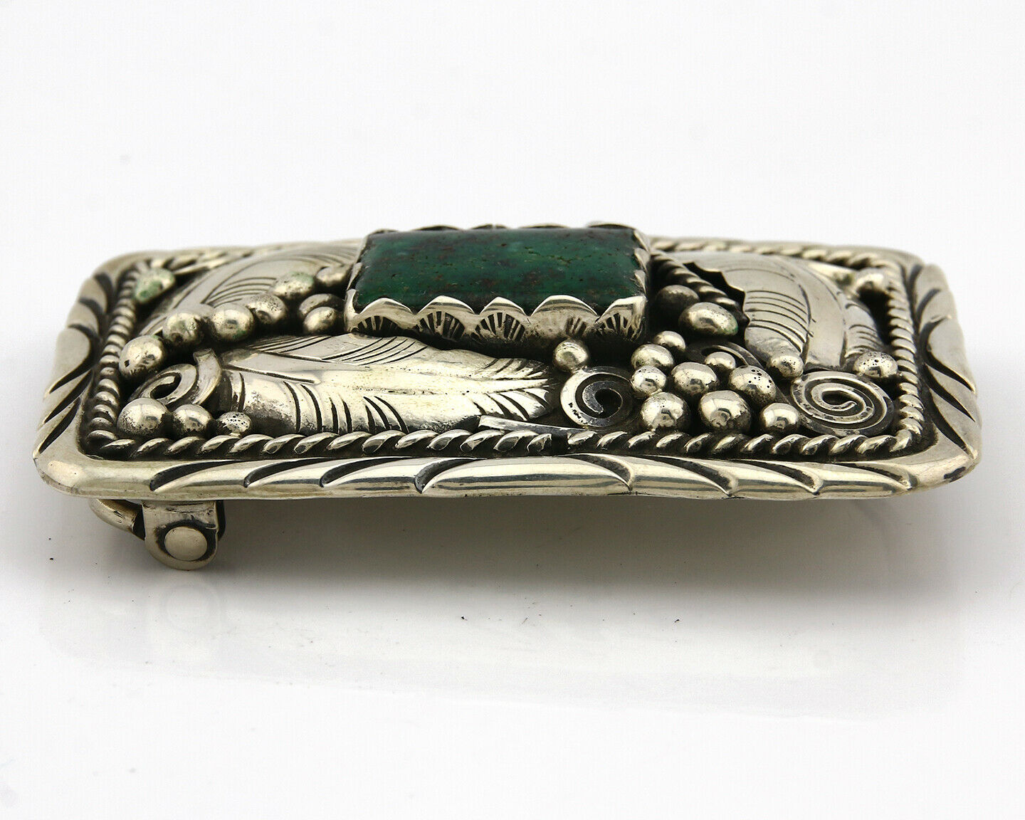 Navajo Belt Buckle .925 Silver Turquoise Native Artist Signed C Montoya C.80's