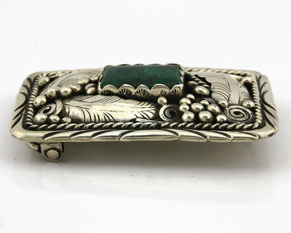 Navajo Belt Buckle .925 Silver Turquoise Native Artist Signed C Montoya C.80's