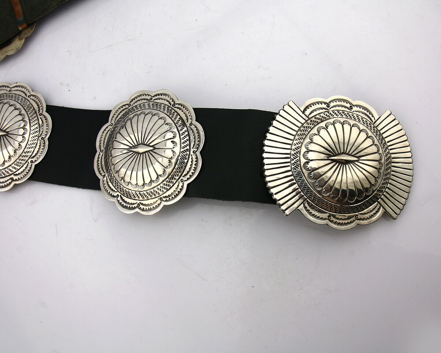 Navajo Concho Belt .925 Silver Hand Stamped Artist Suzie James C.80's