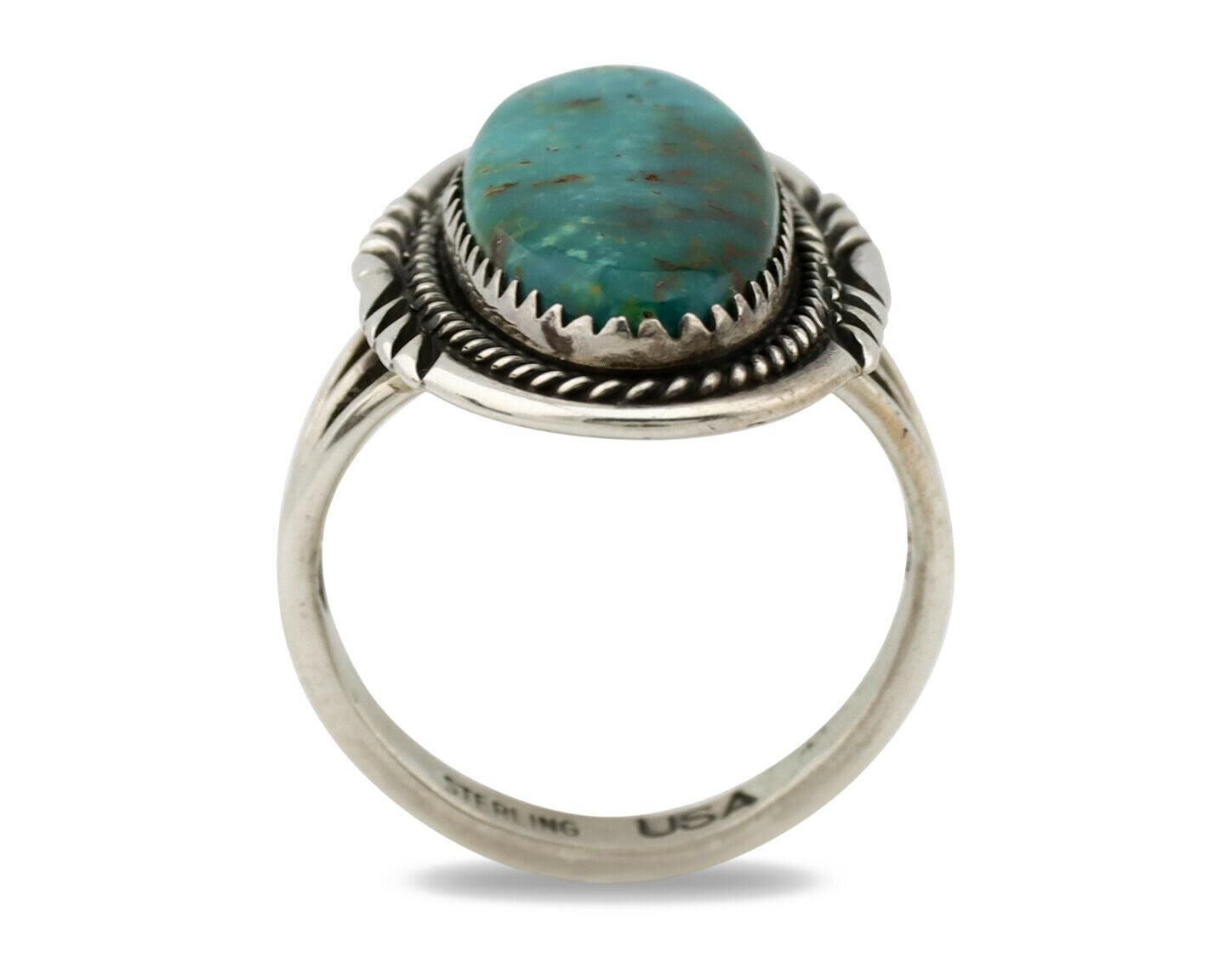 Navajo Ring .925 Silver Blue Gem Turquoise Artist Signed USA C.80's