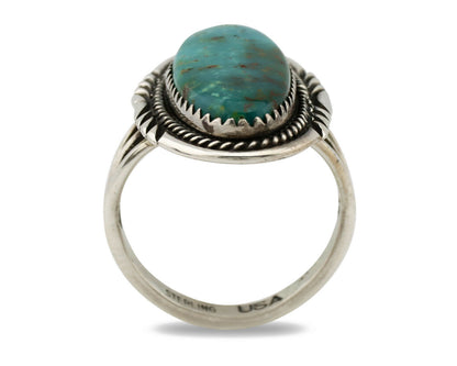 Navajo Ring .925 Silver Blue Gem Turquoise Artist Signed USA C.80's