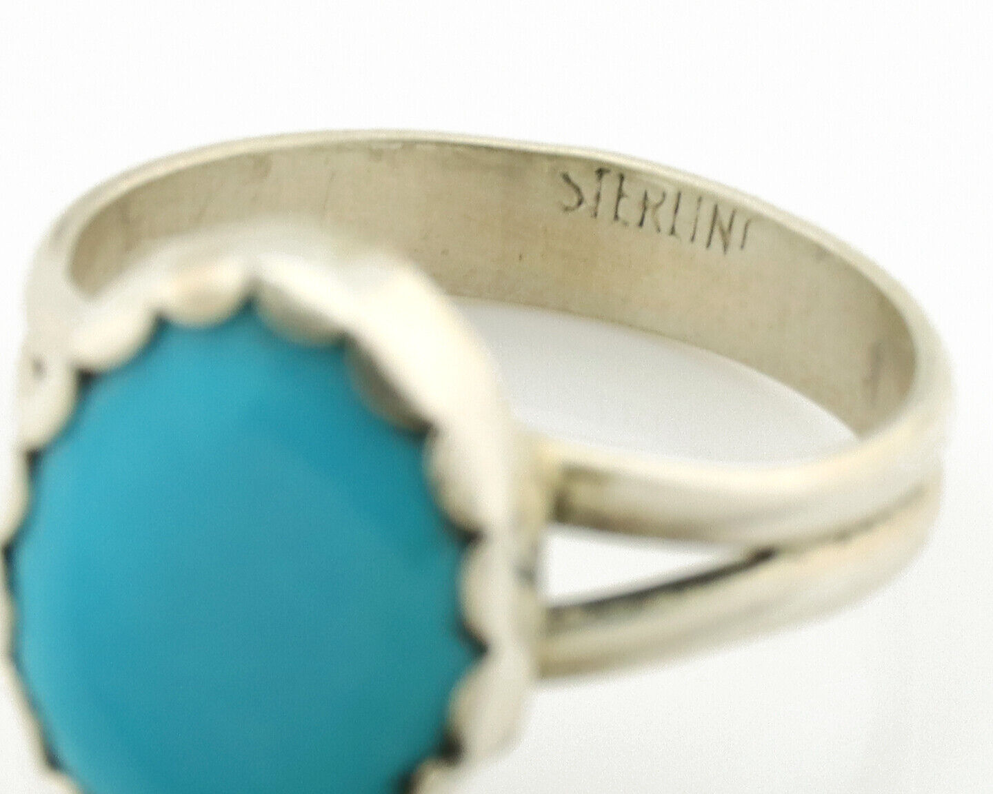 Navajo Ring .925 Silver Sleeping Beauty Turquoise Native American Artist C.1980s