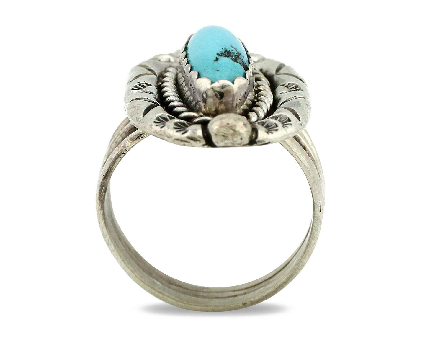 Navajo Ring .925 Silver Blue Turquoise Artist Signed V&N EDSITTY C.80's