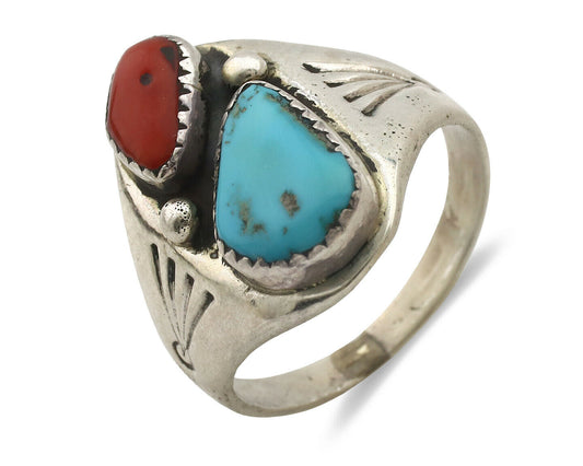 Zuni Ring .925 Silver Natural Blue Turquoise Native American Artist C.1980's